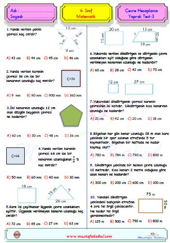 4.Sınıf Matematik Çevre Hesaplama