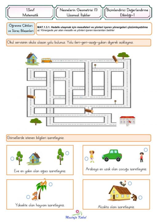   1.Sınıf Uzamsal İlişkiler Biçimlendirici Süreç Değerlendirme