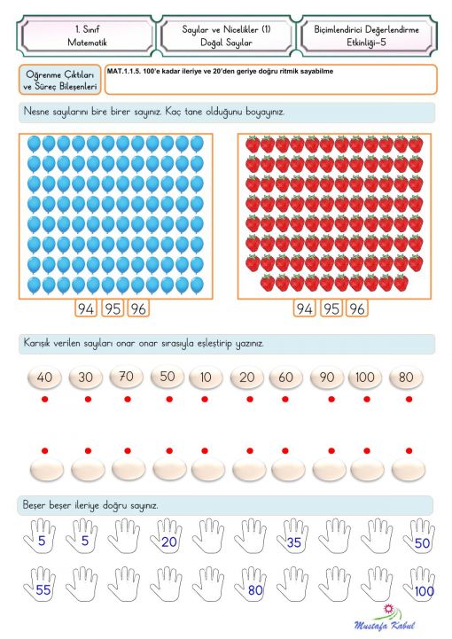  1.Sınıf Doğal Sayılar Biçimlendirici Süreç Değerlendirme
