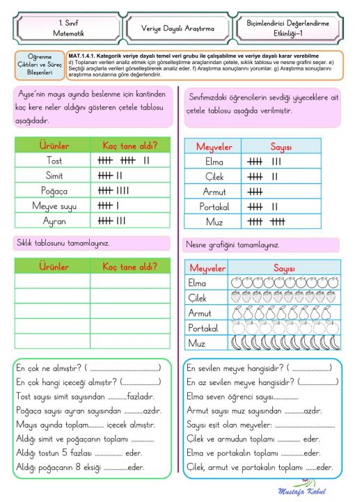 1.Sınıf Veriye Dayalı Araştırma Süreç Değerlendirme 1.Sınıf Veriye Dayalı Araştırma Süreç Değerlendirme