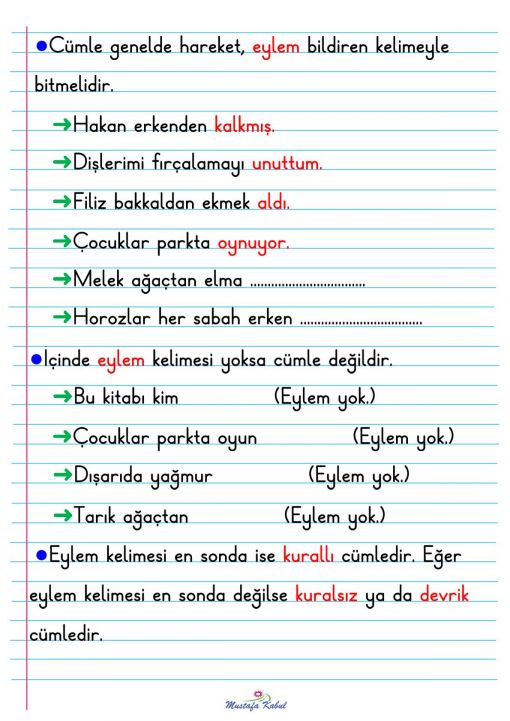   1.Sınıf Cümle Defter Notu