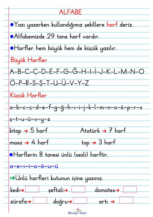  1.Sınıf Alfabe Defter Notu