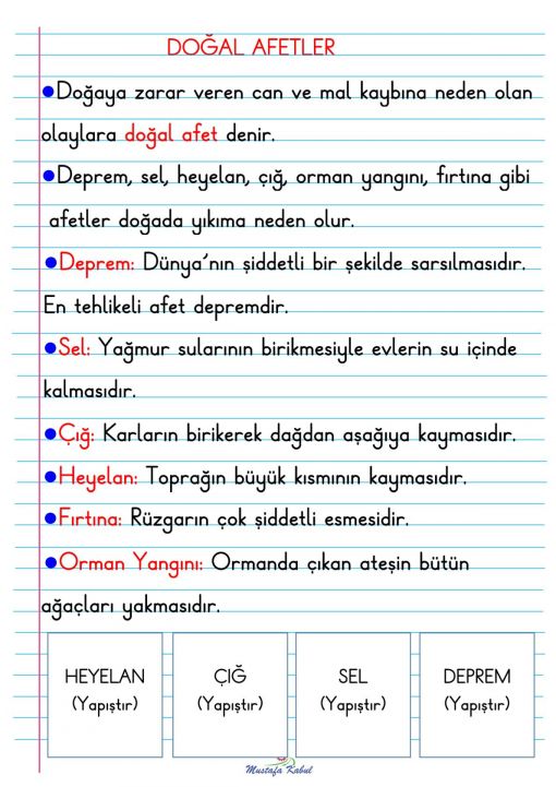 1.Sınıf Afetler Defter Notu 1.Sınıf Afetler Defter Notu