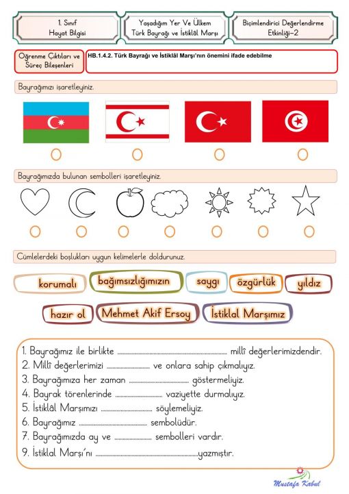  1.Sınıf Yaşadığım Yer ve Ülkem Biçimlendirici Süreç Değerlendirme