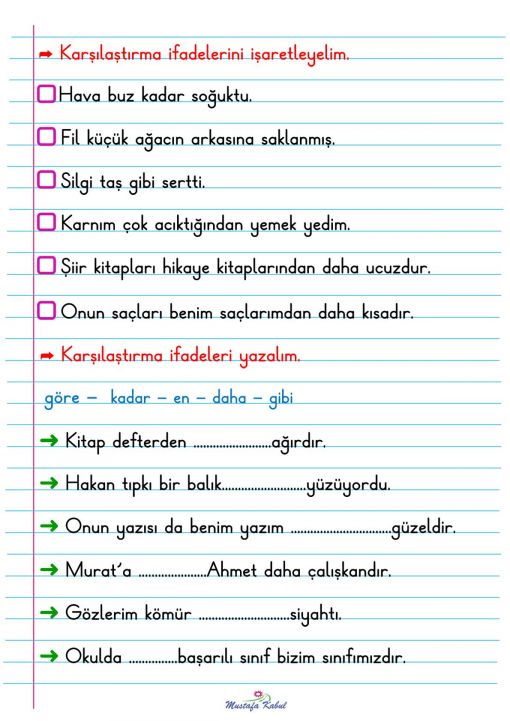   1.Sınıf Karşılaştırma Defter Notu