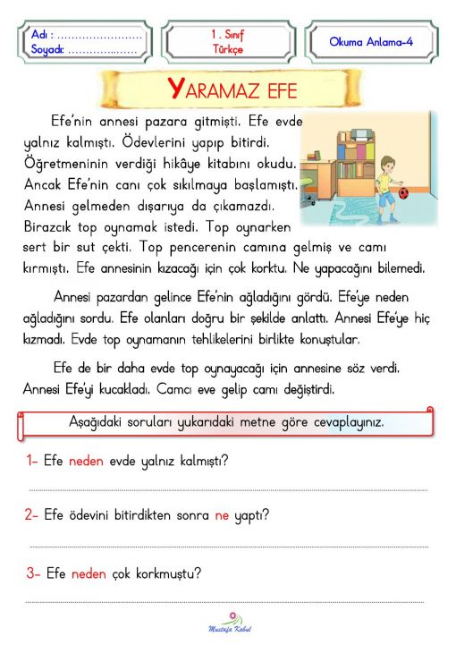   1.Sınıf Okuma Anlama Metinleri