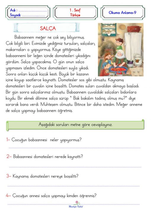   1.Sınıf Okuma Anlama Metinleri