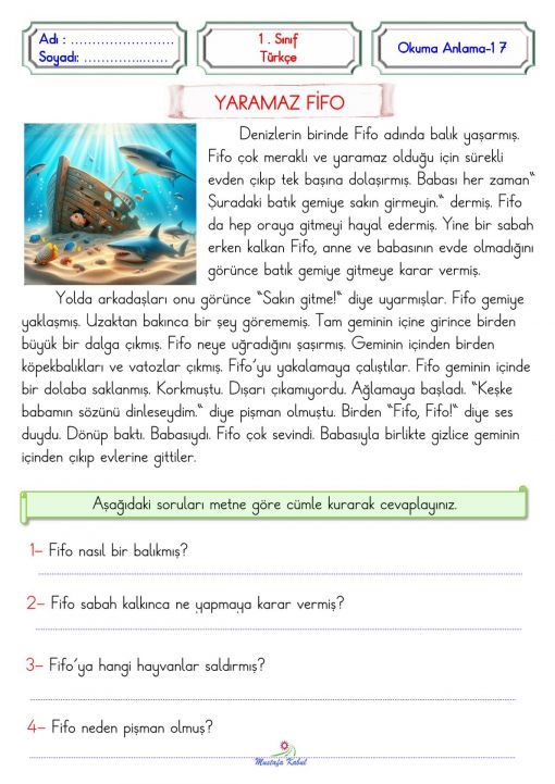   1.Sınıf Okuma Anlama Metinleri