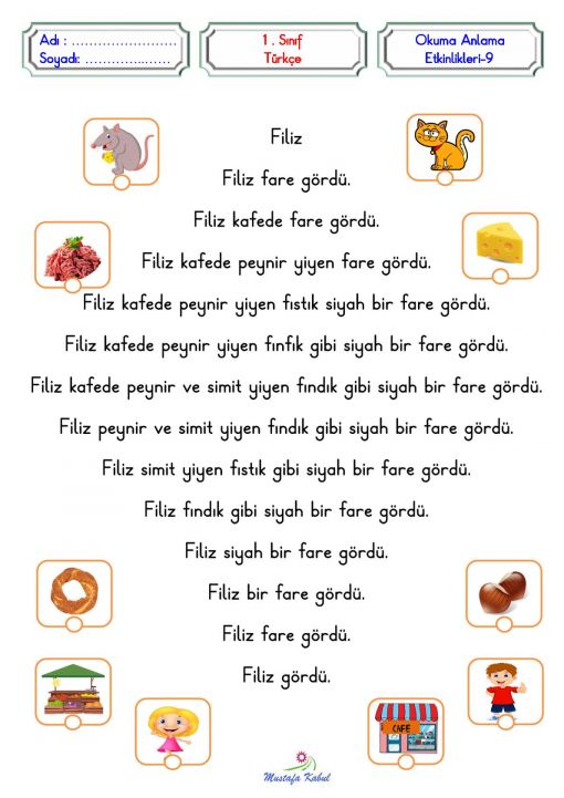   1.Sınıf Okuma Anlama Pekiştirme Etkinliği