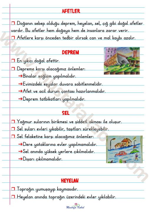  2.Sınıf Afetlere Karşı Önlemler Defter Notu-1