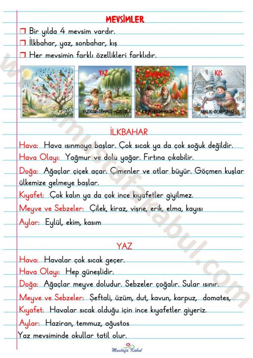 2.Sınıf Hava Olayları ve Mevsimler Defter Notu 2.Sınıf Hava Olayları ve Mevsimler Defter Notu