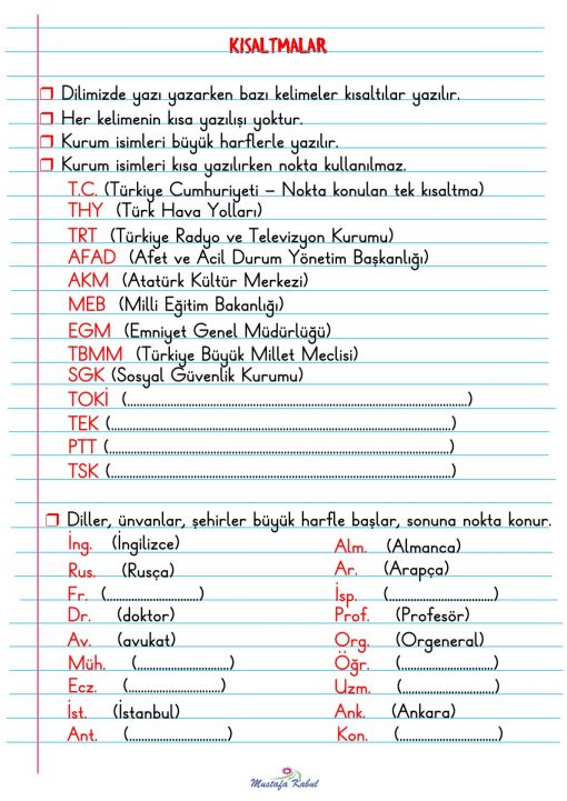 2.Sınıf Kısaltmalar Defter Notu-1