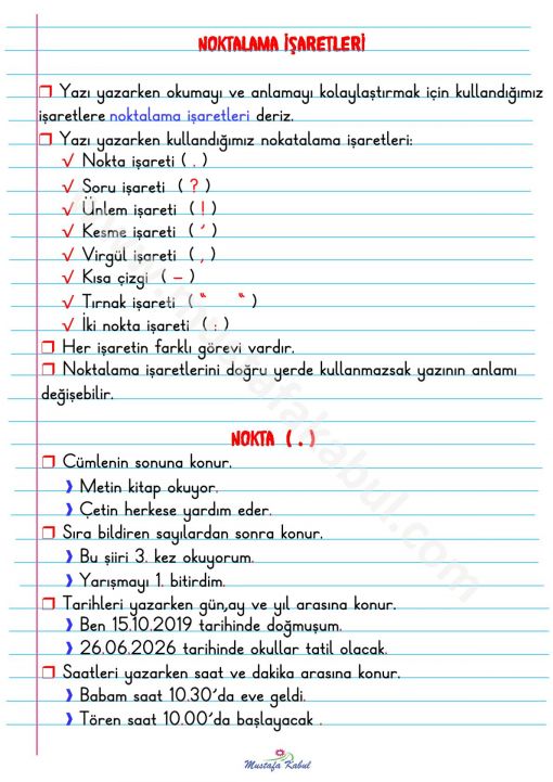 2.Sınıf Noktalama İşaretleri Defter Notu-1
