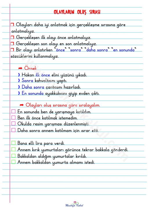 2.Sınıf Olayları Sıralama Defter Notu 2.Sınıf Olayları Sıralama Defter Notu