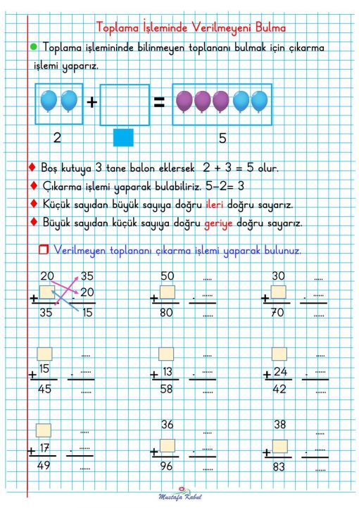  2.Sınıf Toplama İşlemi Verilmeyeni Bulma Defte Notu