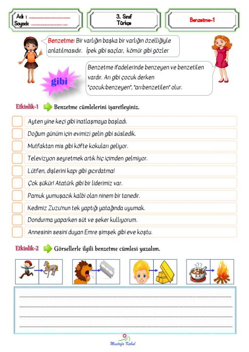 3.Sınıf Benzetme Öğeleri ve Cümleleri