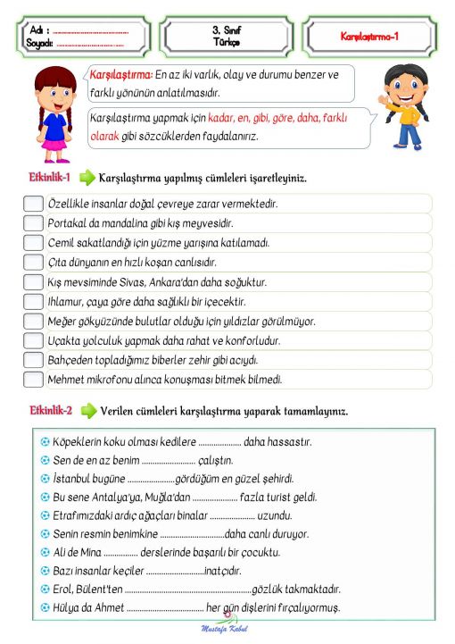 3.Sınıf Karşılaştırma İfadeleri
