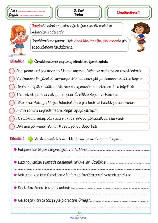 3.Sınıf Türkçe Örneklendirme