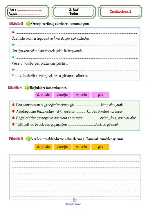 3.Sınıf Türkçe Örneklendirme