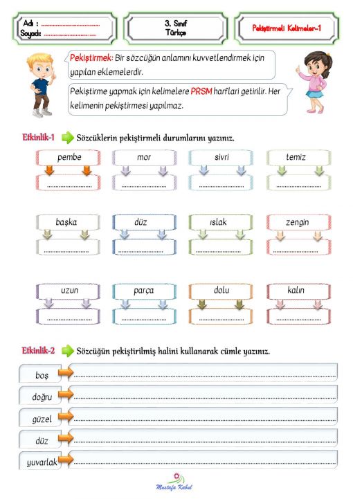 3.Sınıf Pekiştirmeli Kelimeler