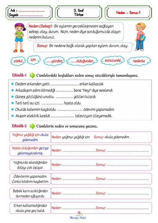 3.Sınıf Neden Sonuç Cümleleri ve İfadeleri