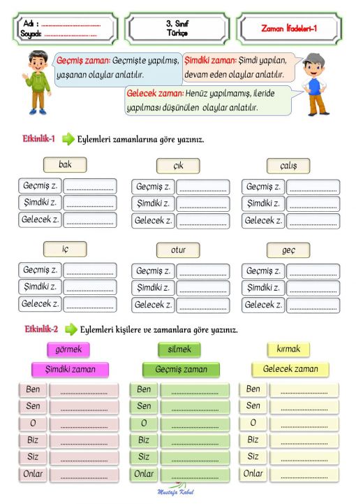 3.Sınıf Zaman Cümleleri ve İfadeleri 