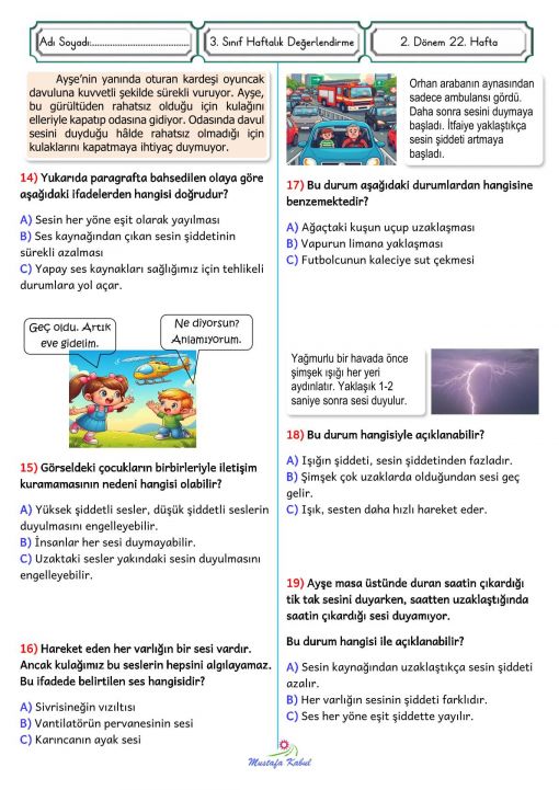  3.Sınıf Fen Bilimleri Ses ve Sağlık