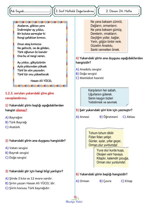  3.Sınıf Türkçe Şiir Bilgisi