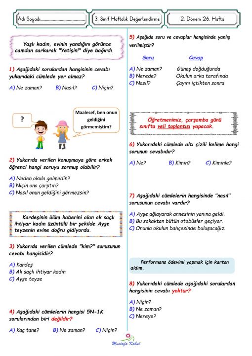  3.Sınıf Türkçe 5N-1K