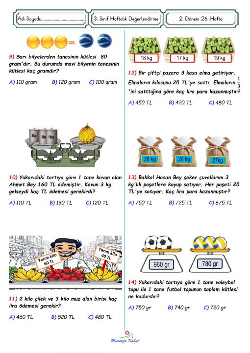  3.Sınıf Matematik Tartma