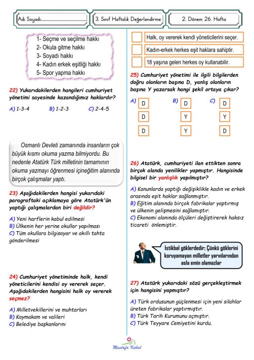  3.Sınıf Ülkemizin Yönetim Biçimleri