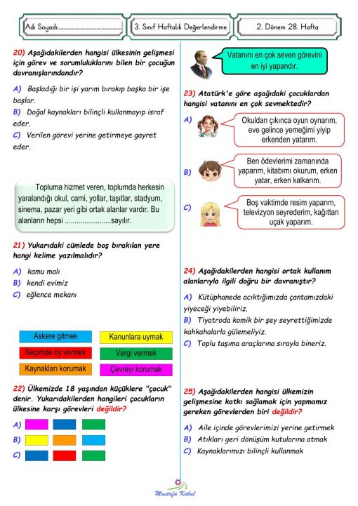  3.Sınıf Ülkemize Karşı Görevlerimiz