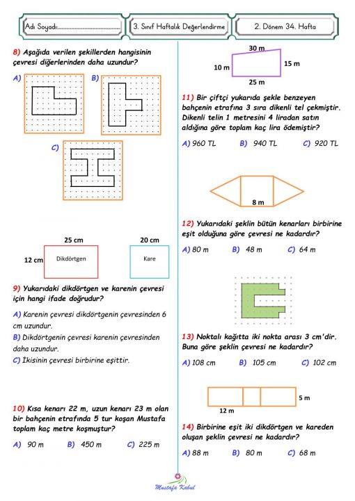  3.Sınıf Çevre Hesaplama