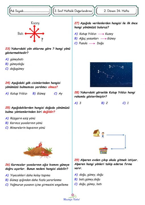  3.Sınıf Doğada Yön Bulma
