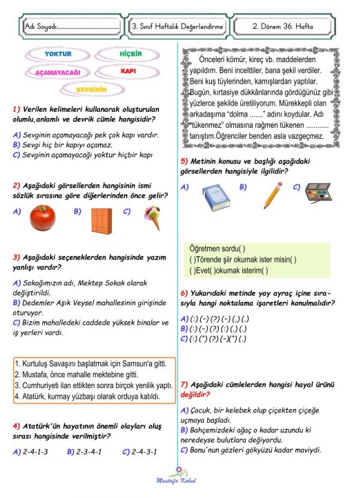  3.Sınıf Türkçe Genel Değerlendirme