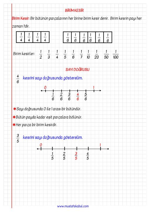   3.Sınıf Kesirler Defter Notu ve Konu Özeti