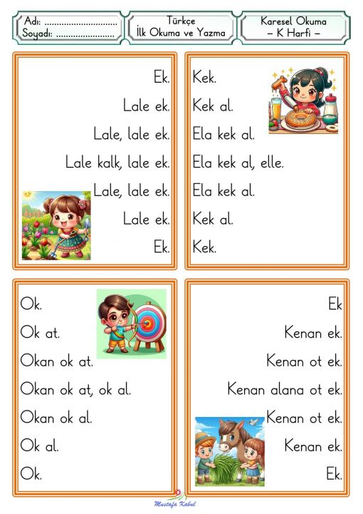  K Harfi Karesel Okuma metinleri